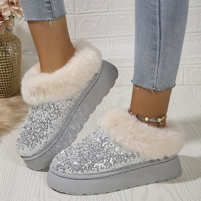 Women's Fashion Glitter Fur Slipper Boots