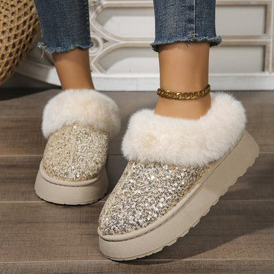 Women's Fashion Glitter Fur Slipper Boots