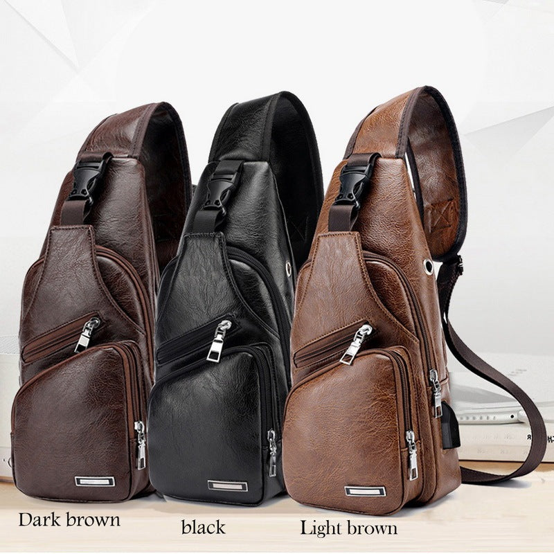 PU Leather Cross Body Travel Bag with Built in Charger