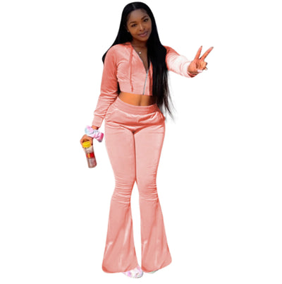 Women's 2 Piece Velvet Hoodie and Sweatpants Set