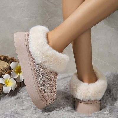 Women's Fashion Glitter Fur Slipper Boots