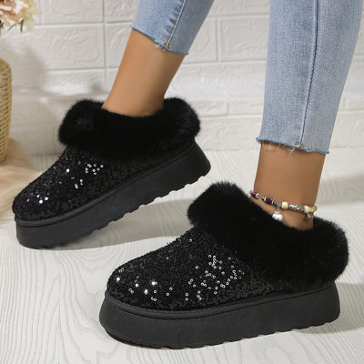 Women's Fashion Glitter Fur Slipper Boots