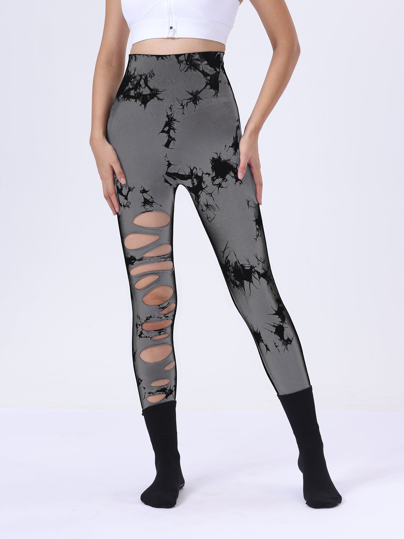 Women's 4 Pack 1 Leg Rip Dyed Yoga Leggings