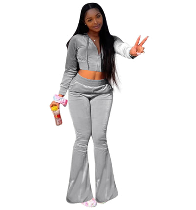 Women's 2 Piece Velvet Hoodie and Sweatpants Set