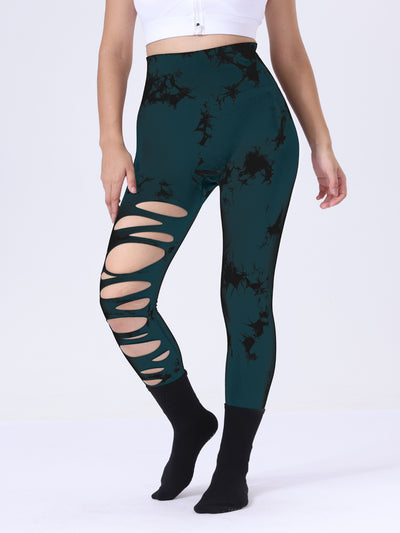 Women's 4 Pack 1 Leg Rip Dyed Yoga Leggings