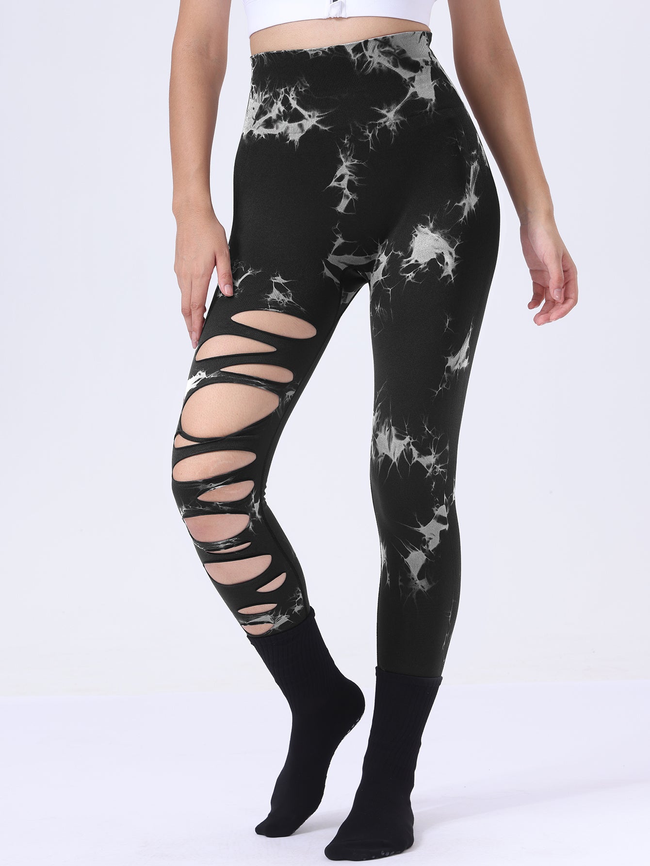 Women's 4 Pack 1 Leg Rip Dyed Yoga Leggings