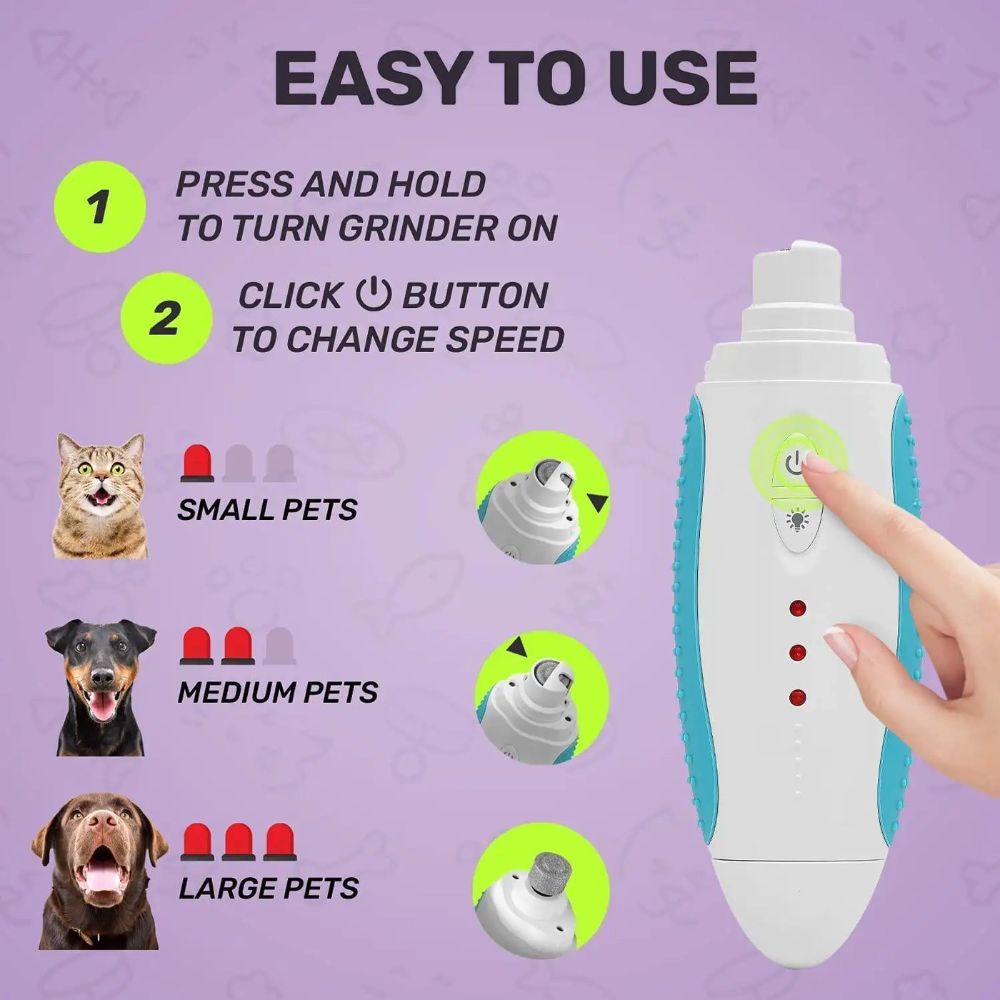 Dog and Cat Nail Grinder Low Noise and Vibration 3 Speed