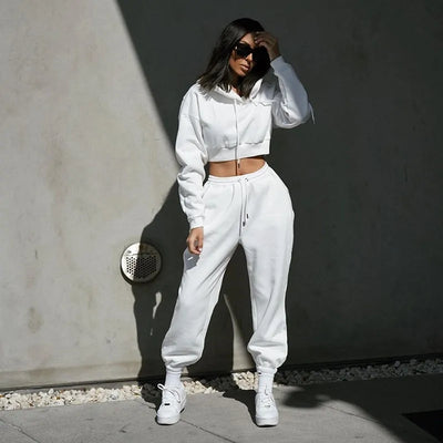 Women's Crop Top Hoodie and Sweatpants Set