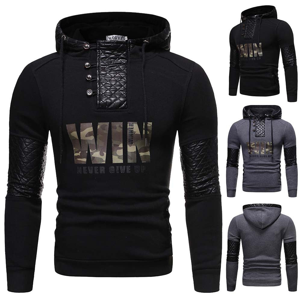 Men's Leather Patchwork Hoodies