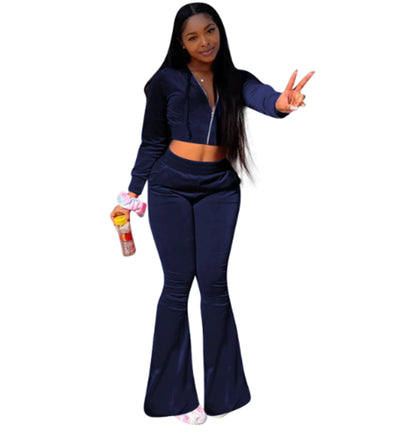 Women's 2 Piece Velvet Hoodie and Sweatpants Set