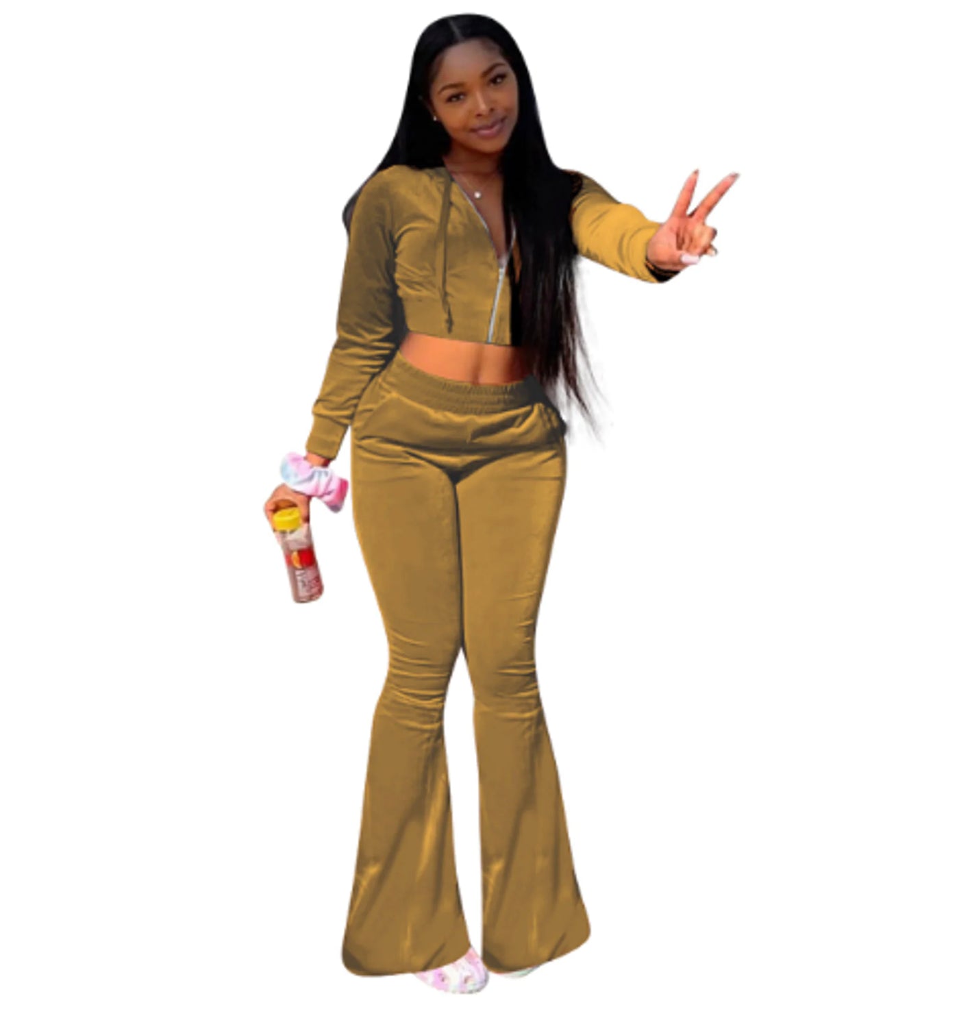 Women's 2 Piece Velvet Hoodie and Sweatpants Set