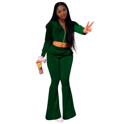 Women's 2 Piece Velvet Hoodie and Sweatpants Set