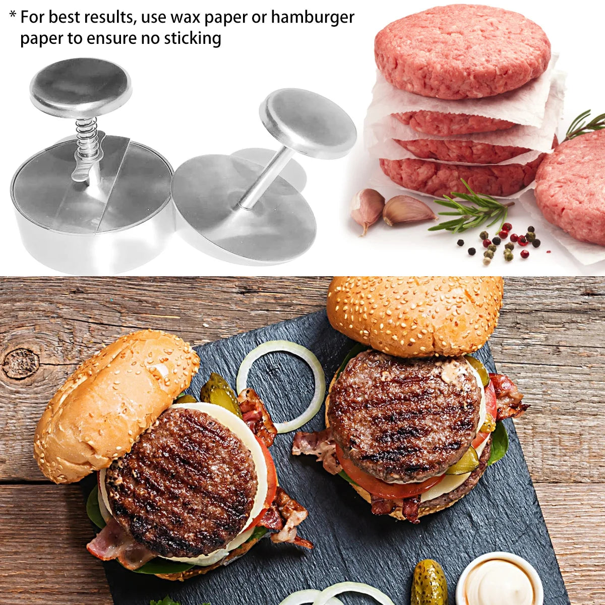 304 Stainless Steel Non-Stick Burger Press