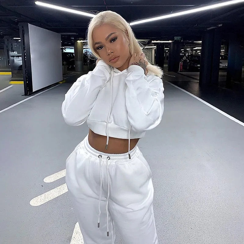 Women's Crop Top Hoodie and Sweatpants Set