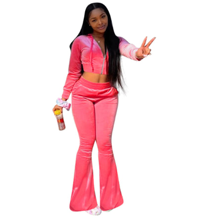 Women's 2 Piece Velvet Hoodie and Sweatpants Set