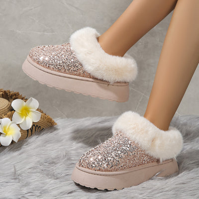 Women's Fashion Glitter Fur Slipper Boots