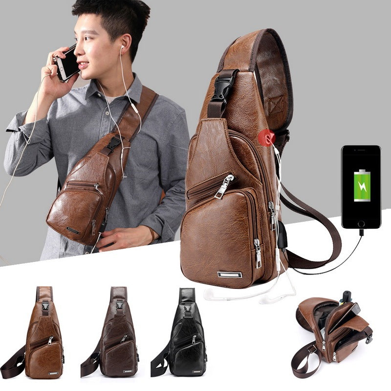 PU Leather Cross Body Travel Bag with Built in Charger