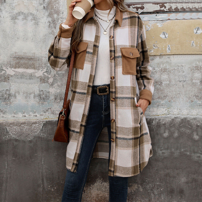 Women's Plaid Winter Long Coat