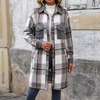 Women's Plaid Winter Long Coat