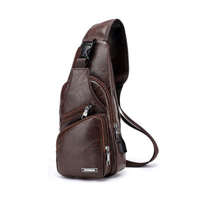 PU Leather Cross Body Travel Bag with Built in Charger