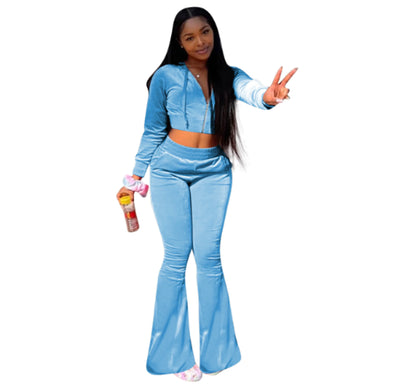 Women's 2 Piece Velvet Hoodie and Sweatpants Set