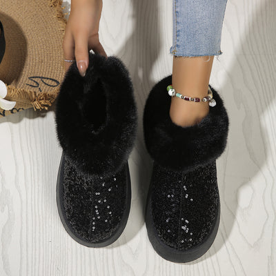 Women's Fashion Glitter Fur Slipper Boots
