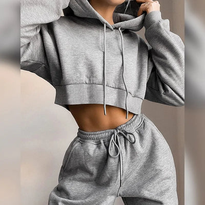 Women's Crop Top Hoodie and Sweatpants Set