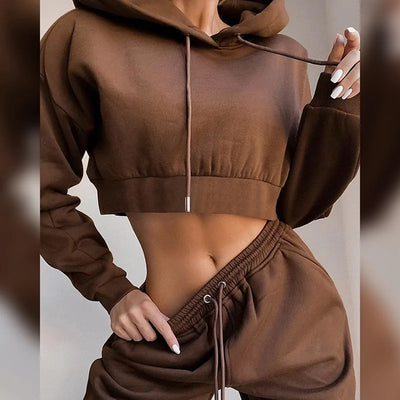 Women's Crop Top Hoodie and Sweatpants Set