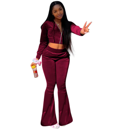 Women's 2 Piece Velvet Hoodie and Sweatpants Set